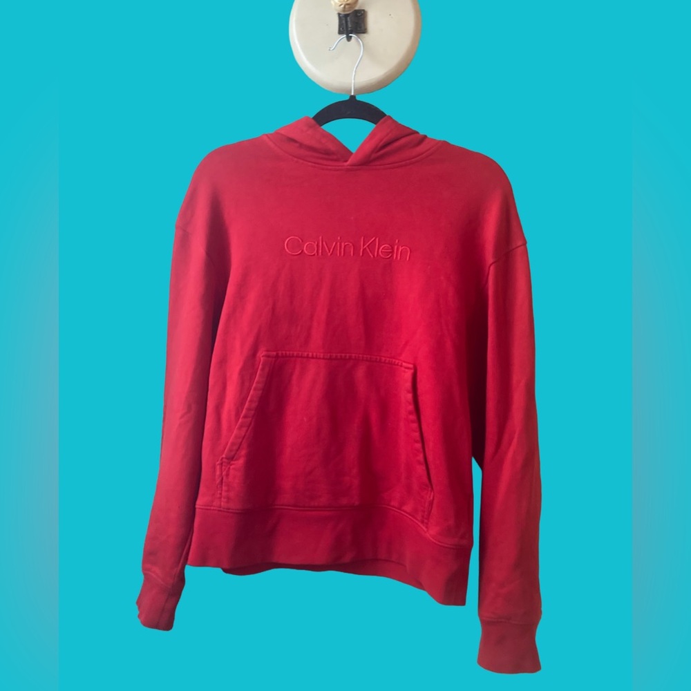 Calvin Klein Red Hoodie/Sweatshirt with Embroidered Logo Size Extra Small